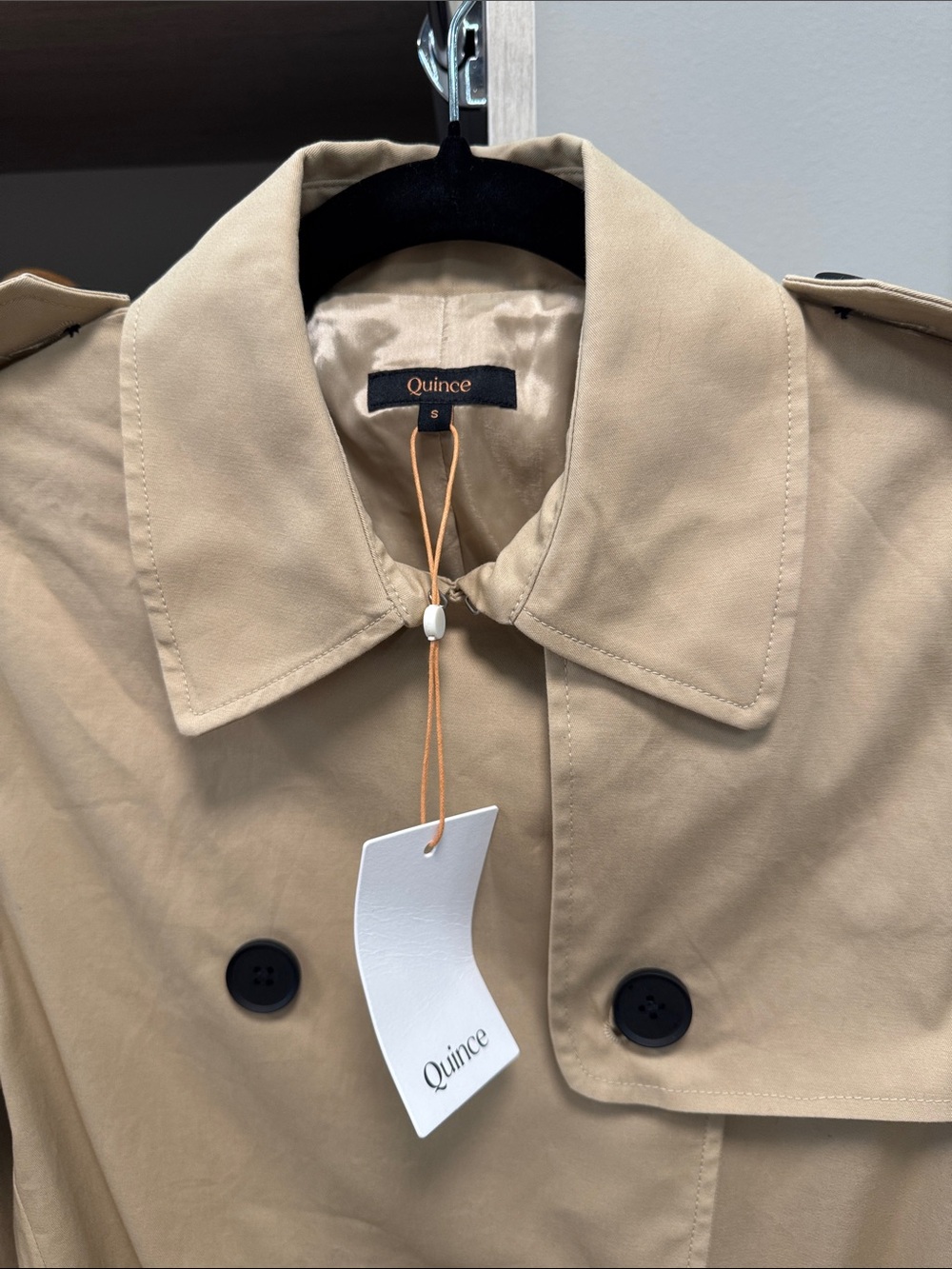 Quince NWT Comfort Stretch Short Trench Coat Light Khaki Size Small - Picture 8 of 12